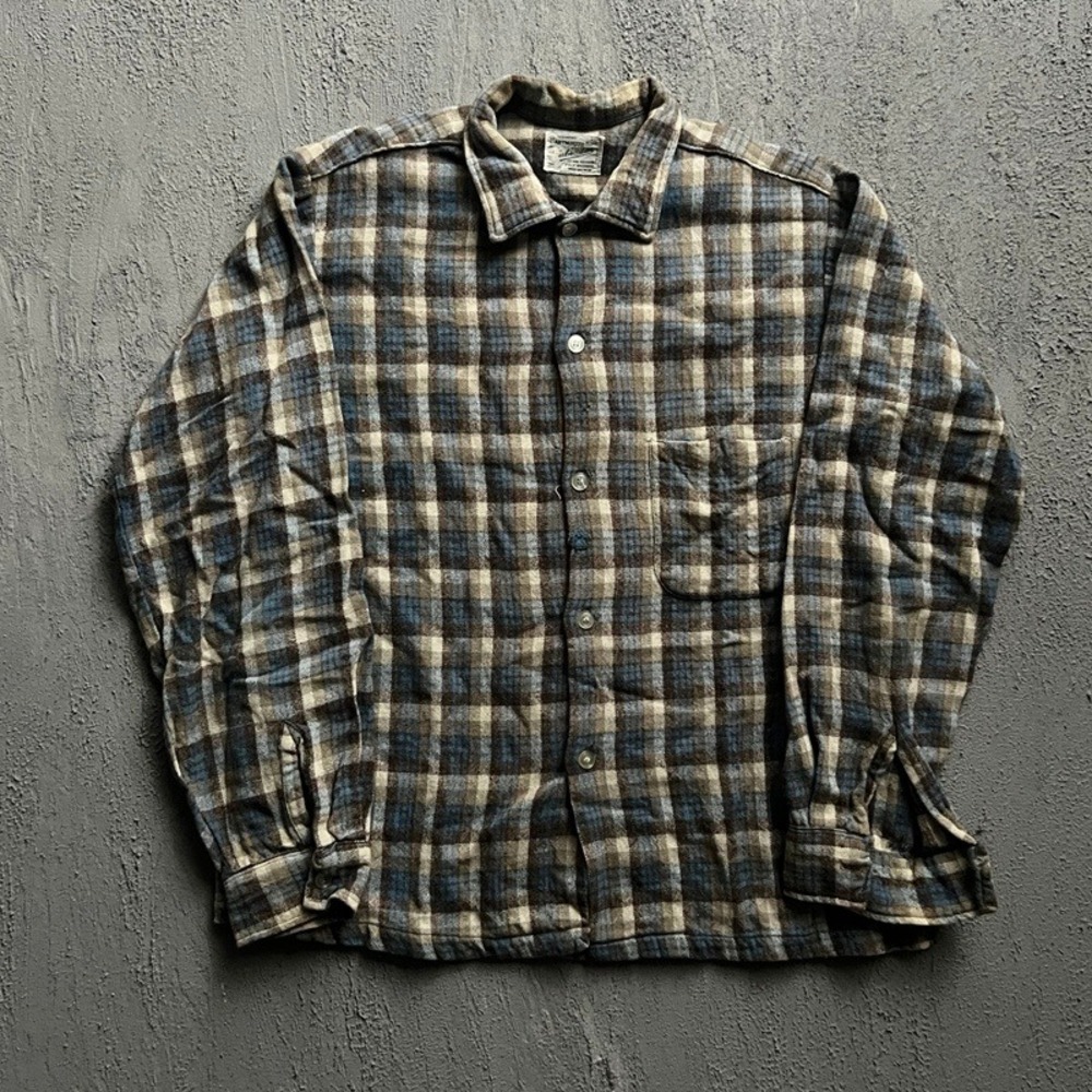 Vintage Dartmouth Flannel Shirt Large Blue 1960s Plaid Wool
